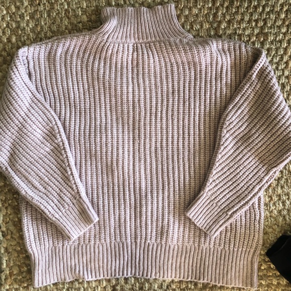 Cable Knit Oversized Mock Turtleneck - Small, Light Pink - Picture 3 of 5